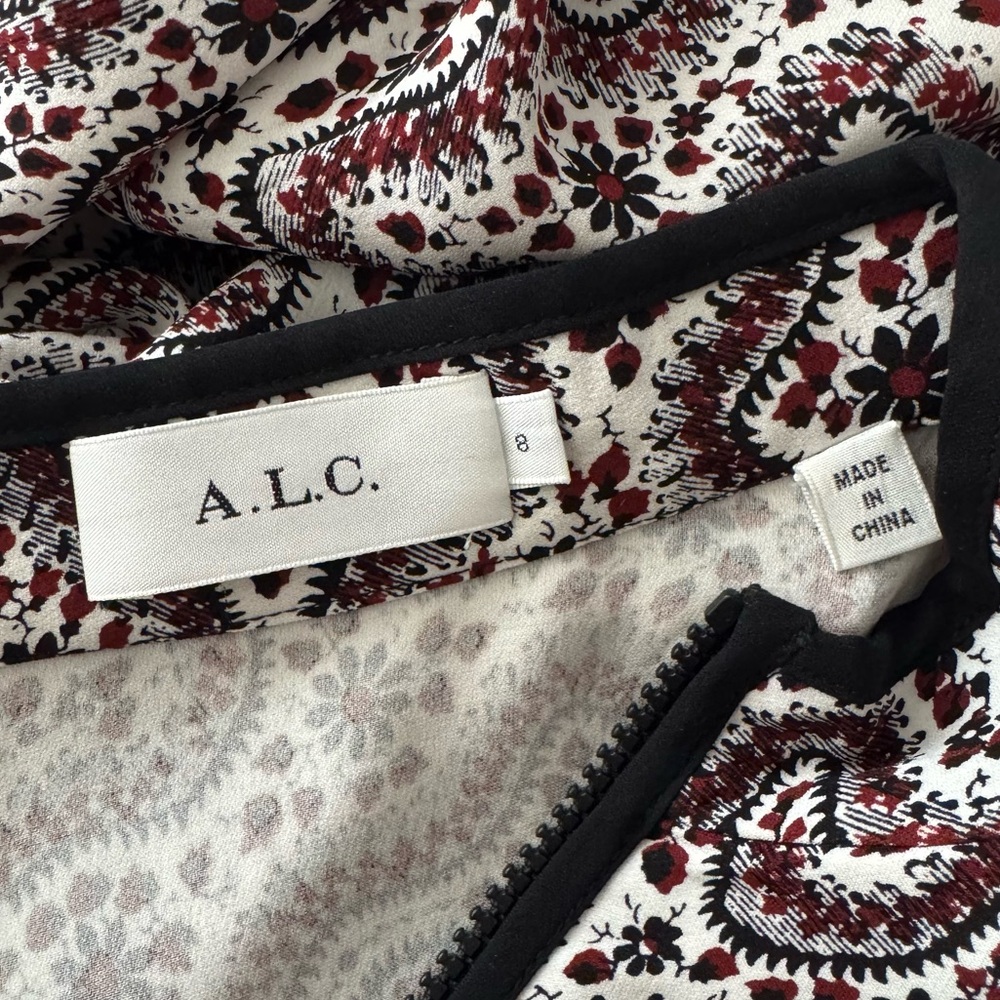 A.L.C. Silk Floral Calico Paisley Mini Short Quarter Zip Dress - Picture 5 of 9